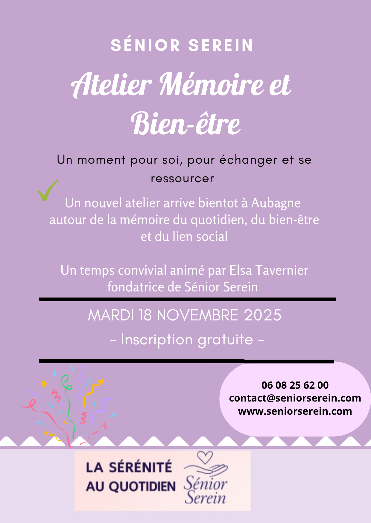Affiche Atelier Mémoire et Bien-être — Sénior Serein